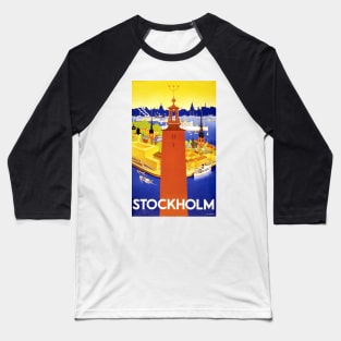 Vintage Travel Poster Stockholm Sweden Baseball T-Shirt